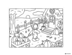 Bobbie Goods bear pulling pumpkin wagon coloring page