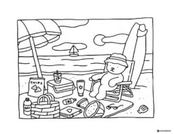 Bobbie Goods bear relaxing at the beach coloring