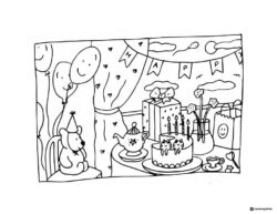Bobbie Goods bears birthday party scene coloring