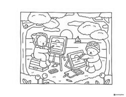 Bobbie Goods bears painting outdoors by water coloring