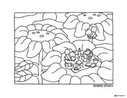 Bobbie Goods bees picnic in sunflowers coloring page