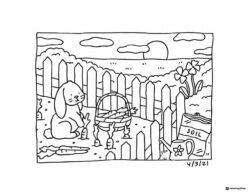 Bobbie Goods bunny with carrots in a garden