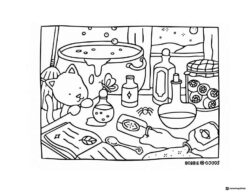 Bobbie Goods cat with witchs potions coloring