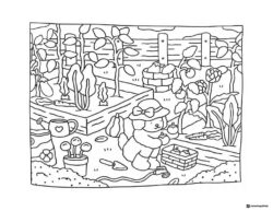 Bobbie Goods character gardening and harvesting coloring