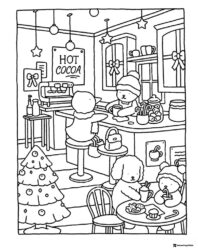 Bobbie Goods characters at a hot cocoa stand coloring