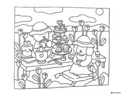 Bobbie Goods characters having outdoor tea party coloring