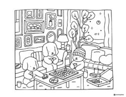 Bobbie Goods characters playing board games coloring