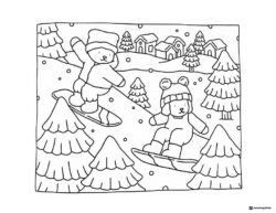 Bobbie Goods characters snowboarding down hill coloring