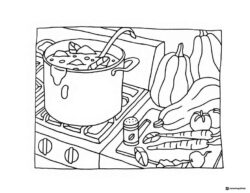 Bobbie Goods cooking soup and vegetables coloring page