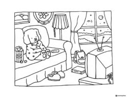 Bobbie Goods dog watching TV on couch coloring page