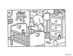 Bobbie Goods dog with baby in nursery coloring