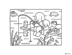 Bobbie Goods dogs fishing on a dock coloring
