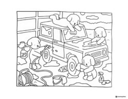 Bobbie Goods dogs washing a car coloring sheet
