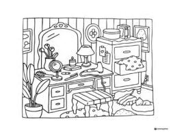 Bobbie Goods dressing table with mirror and cat coloring