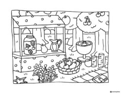Bobbie Goods outdoor fruit stand and picnic coloring