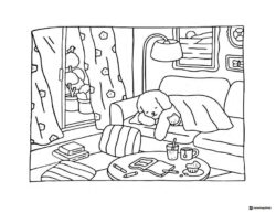 Bobbie Goods puppy and cat napping on couch coloring