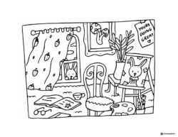 Bobbie Goods rabbit painting in an art room coloring page