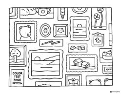 Bobbie Goods wall of diverse framed art coloring