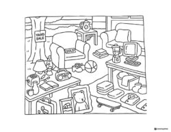 Bobbie Goods yard sale with various items coloring