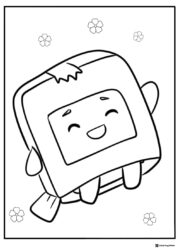 Boxy Lankybox Coloring Page with happy expression and flowers