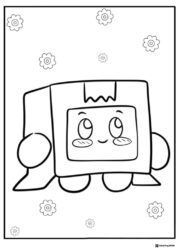 Boxy Lankybox Coloring Page with happy eyes and flowers
