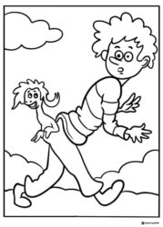 Boy and Small Creature Coloring Page
