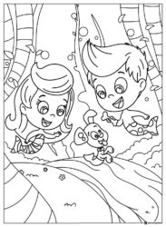 Bubble Guppies and pet dog swimming coloring page