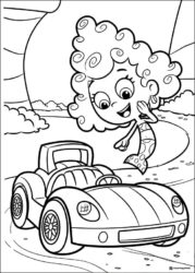 Bubble Guppies coloring page of Deema with a car