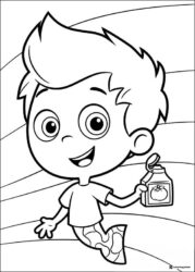 Bubble Guppies coloring page of Gil holding a juice box