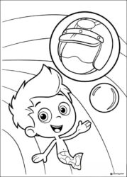 Bubble Guppies coloring page of Gil with a helmet in a bubble