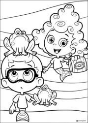 Bubble Guppies coloring page of Goby Deema and two frogs