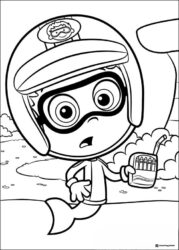 Bubble Guppies coloring page of Goby holding a crayon box