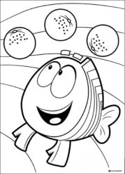 Bubble Guppies coloring page of Mr. Grouper looking at three balls