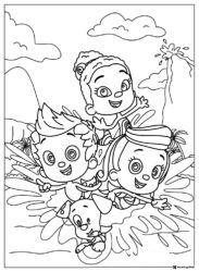 Bubble Guppies coloring page with Gil Molly and Bubble Puppy surfing