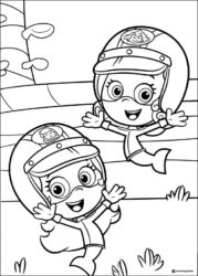 Bubble Guppies coloring page with Gil and Molly in helmets