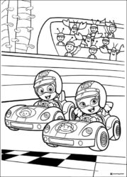 Bubble Guppies coloring page with Gil and Molly racing cars