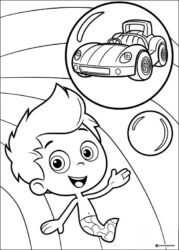 Bubble Guppies coloring page with Gil and a car in a bubble