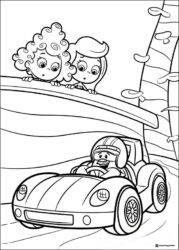 Bubble Guppies coloring page with Gil racing and guppies watching