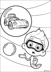 Bubble Guppies coloring page with Goby and a car in a bubble