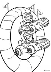 Bubble Guppies coloring page with Molly and Oona in race cars