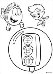 Bubble Guppies coloring page with Mr. Grouper Gil and a traffic light
