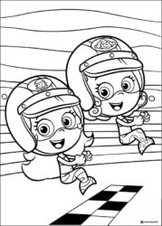 Bubble Guppies coloring page with Oona and Molly racing