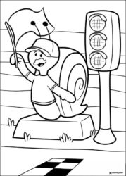 Bubble Guppies coloring page with a snail flag and traffic light