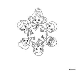 Bubble Guppies coloring page with six guppies in a circle