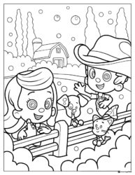 Bubble Guppies on a farm with animals coloring sheet