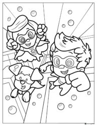Bubble Guppies superheroes flying with dog coloring page
