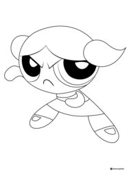 Bubbles Powerpuff Girl Coloring Page with Angry Face