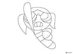 Bubbles Powerpuff Girl Coloring Page with Baseball Bat