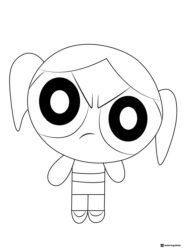 Bubbles Powerpuff Girl Coloring Page with Mad Expression