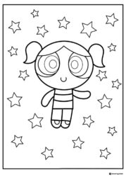 Bubbles Powerpuff Girl Coloring Page with Stars